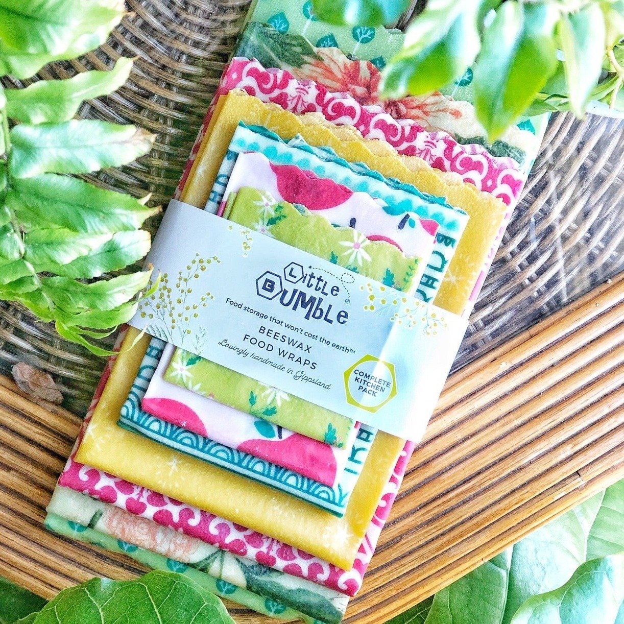 Complete Kitchen Pack (All Sizes) - 7 beeswax wraps to cover avos & lemons through to big leafy greens & bread loaves - Little Bumble Reusable Food Wraps