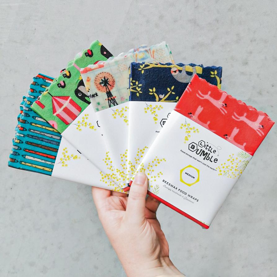 Medium Beeswax Wrap 30x30cm - wrap sandwiches, cheese up to 500g, veggies & large bowls - Little Bumble Reusable Food Wraps