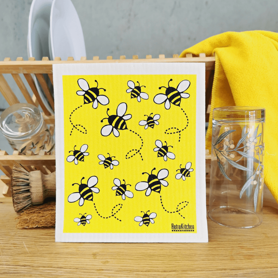 Retro Kitchen Biodegradable Dishcloth - Bees - Little Bumble Reusable Food Wraps