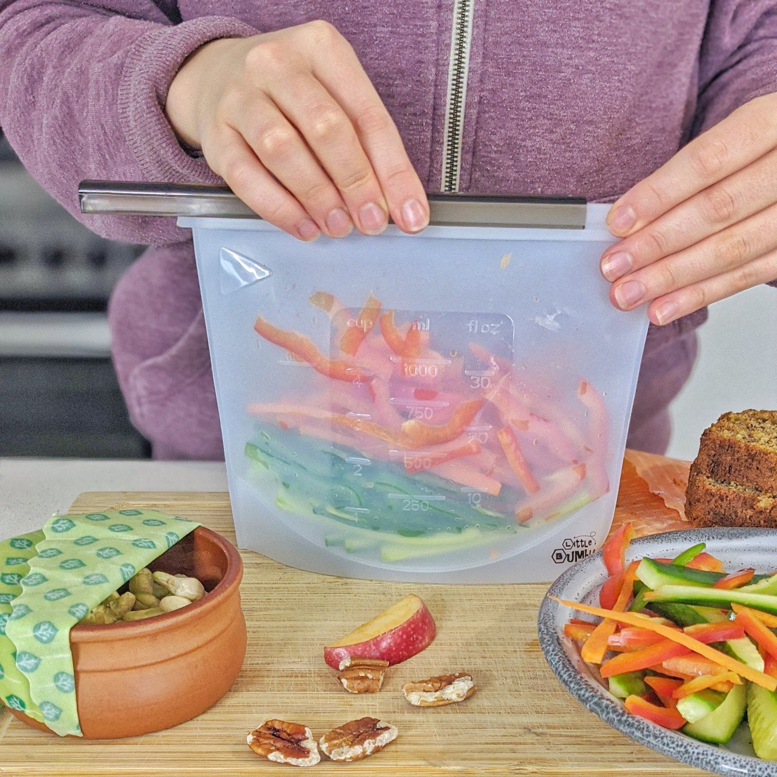 Reusable Silicone Food Pouch - Small 500ml - Little Bumble Reusable Food Wraps