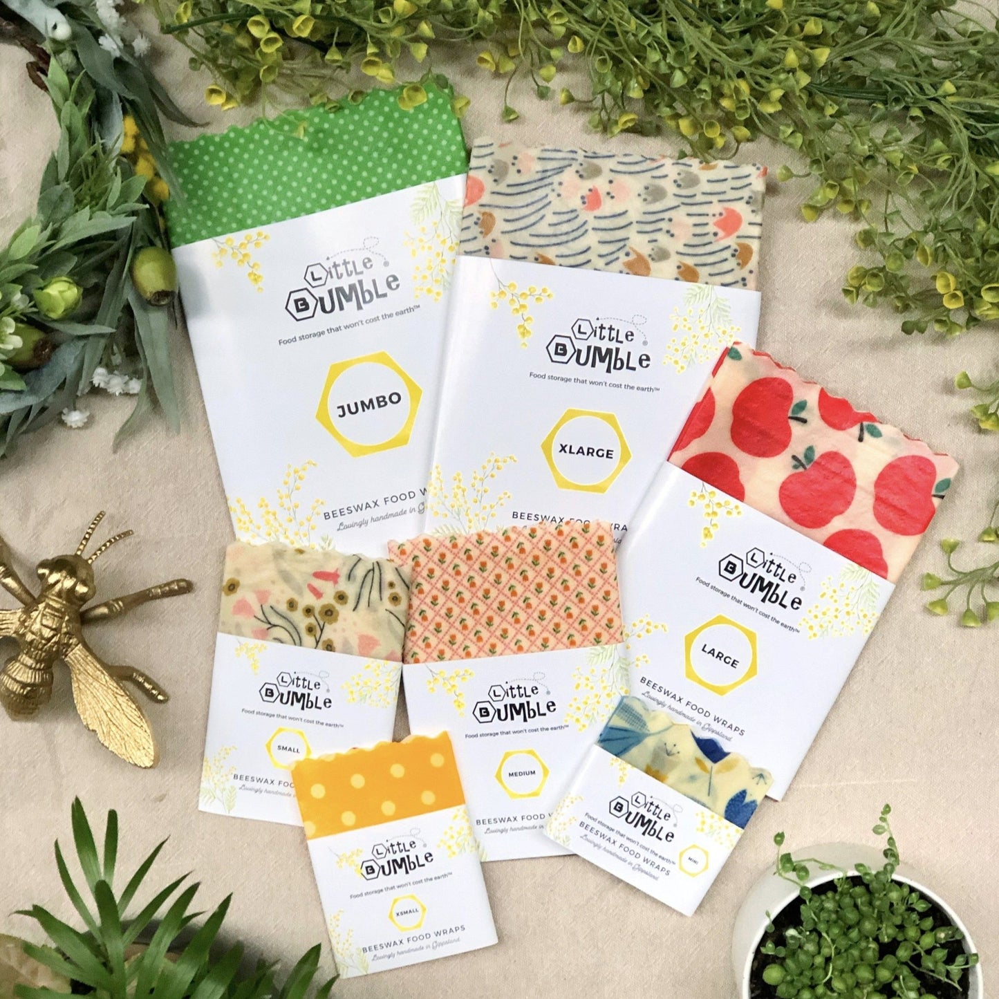Small Beeswax Wrap 25x25cm - cover small cheese blocks, muffins, small vegetables & bowls - Little Bumble Reusable Food Wraps