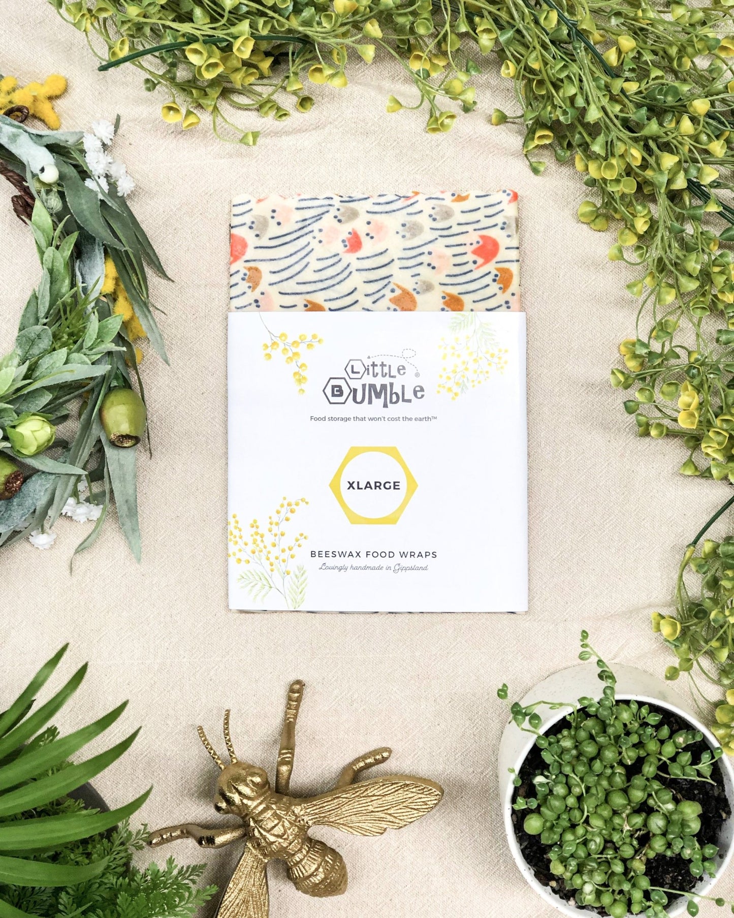 XLarge Beeswax Wrap 40x40cm - cover big vegetables like cabbage & celery and casserole dishes - Little Bumble Reusable Food Wraps