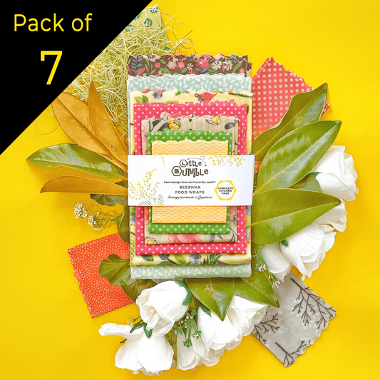 CLEARANCE Complete Kitchen Pack (All Sizes) - 7 beeswax wraps to cover avos & lemons through to big leafy greens & bread loaves - Little Bumble Reusable Food Wraps