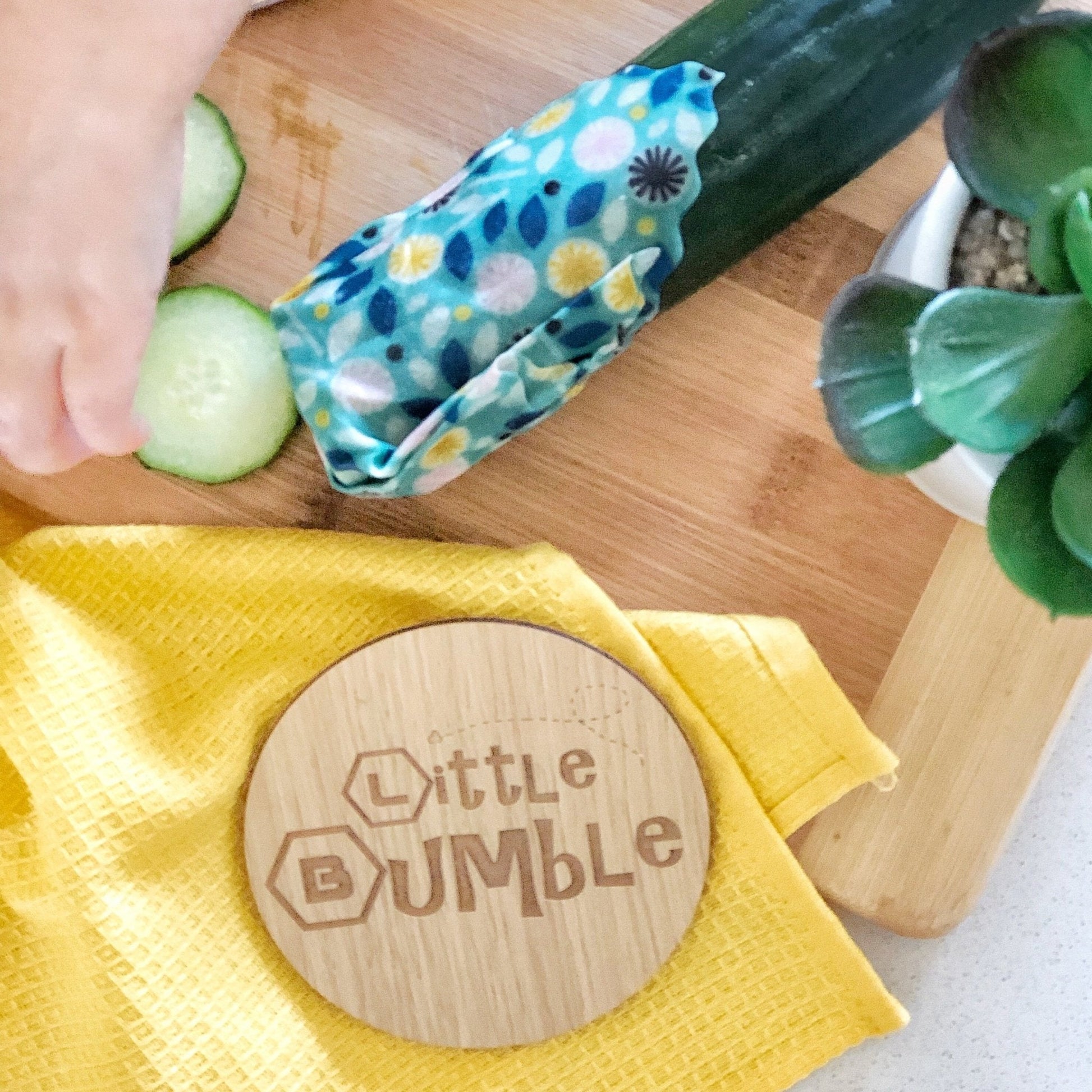 CLEARANCE Mini Beeswax Wrap 15x15cm - cover cut veggies like cucumbers, lemons, tomatoes & jars and dip bowls - Little Bumble Reusable Food Wraps