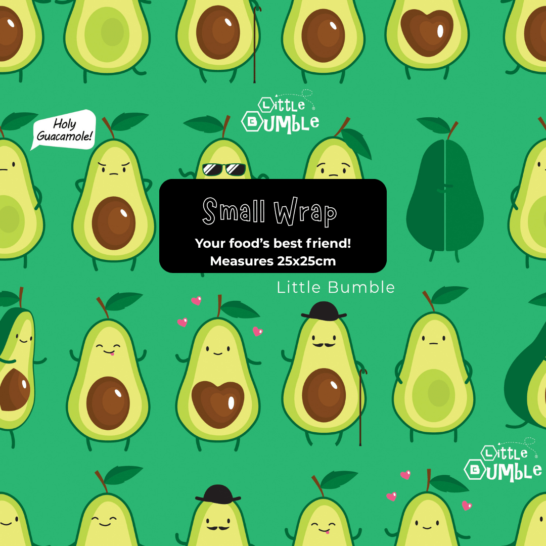 Limited Edition Avocado Small Beeswax Wrap 25x25cm - cover small cheese blocks, muffins, small vegetables & bowls - Little Bumble Reusable Food Wraps