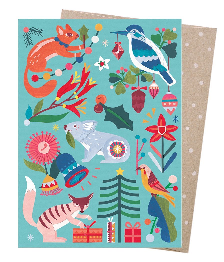 Andrea Smith - Aqua Australian Christmas Card - Little Bumble Reusable Food Wraps