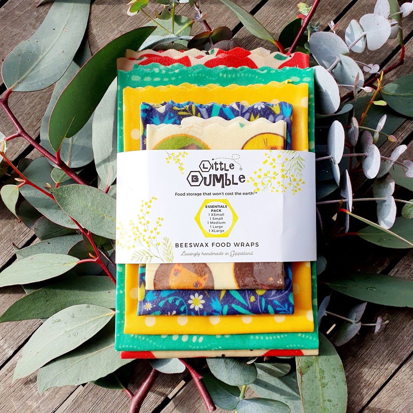 Essentials Pack (Everyday set) - 5 beeswax wraps ideal for every household, wrap avos through to celery! - Little Bumble Reusable Food Wraps