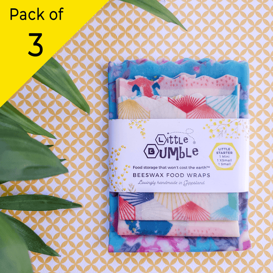 Little Starter Pack (Intro set) – 3 beeswax wraps ideal for cut avocado, cucumber, lemons & small bowls - Little Bumble Reusable Food Wraps