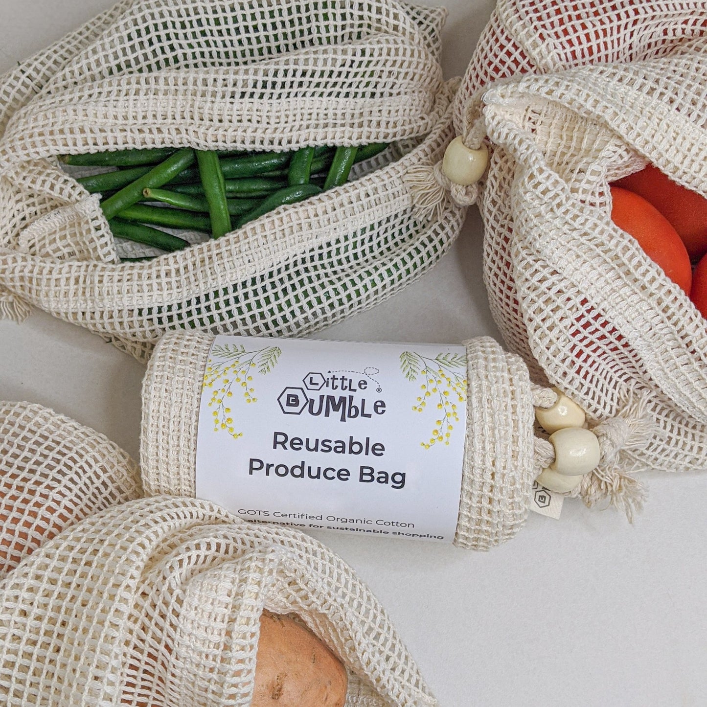 Organic Reusable Produce Bag - Large - Little Bumble Reusable Food Wraps